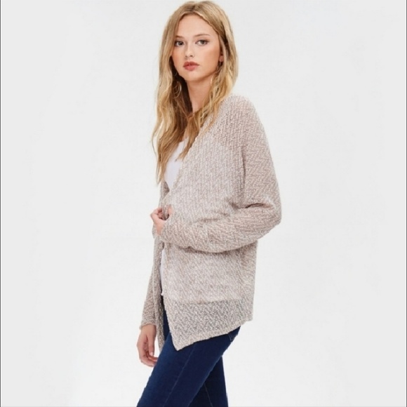 Sweaters - Knit Open Cardigan - Mocha/Cream